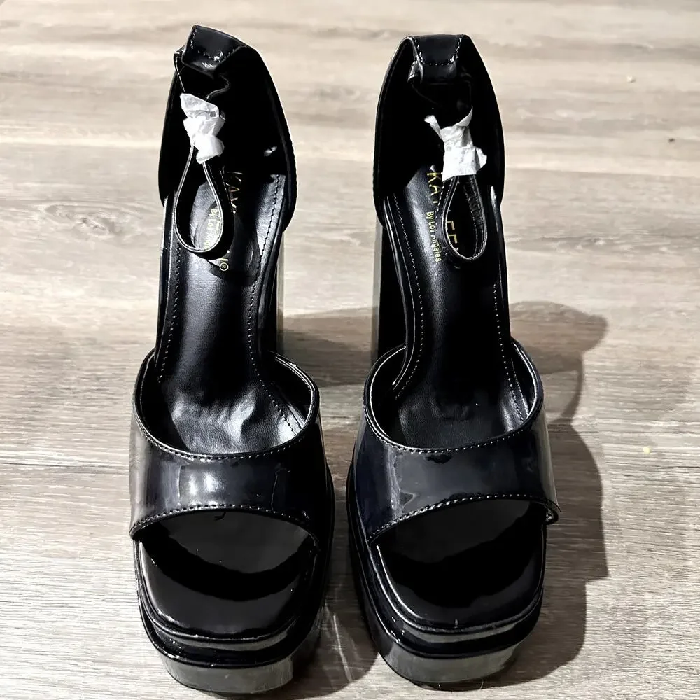 Black Patent Leather Platform Block Heel NEW Size 9